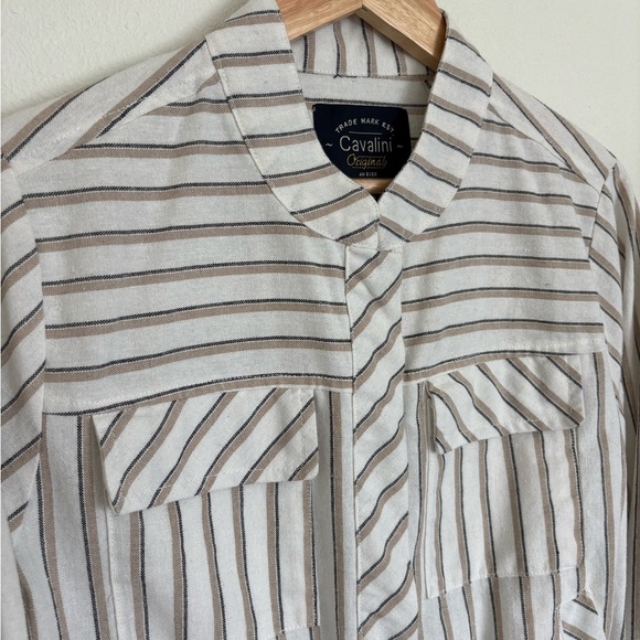 Cavalini Striped lightweight summer Jacket - White and Brown Canvas feel - Picture 2 of 5